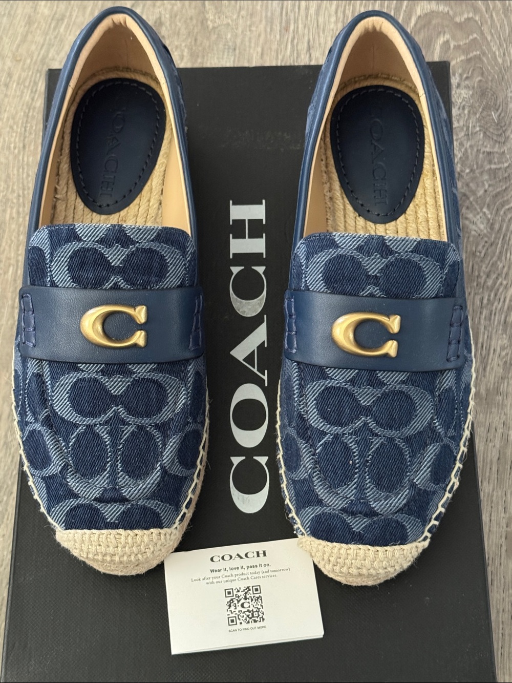 Coach Navy Signature Canvas Espadrille Loafers with Gold Hardware